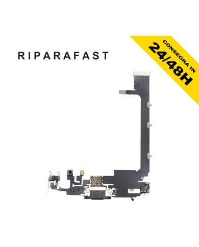 CONNETTORE DI RICARICA PER APPLE IPHONE 11 PRO MAX  MICROFONO FLAT DOCK NERO NO CHIP