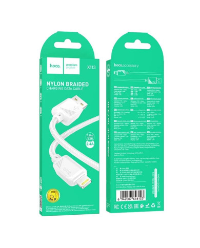 CAVO DI RICARICA HOCO TIPO A IPHONE APPLE TELATO NYLON BIANCO RINFORZATO