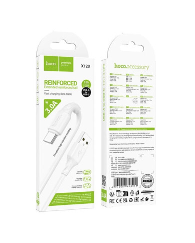 CAVO DI RICARICA HOCO USB A TIPO C UNIVERSALE TELATO NYLON BIANCO RINFORZATO