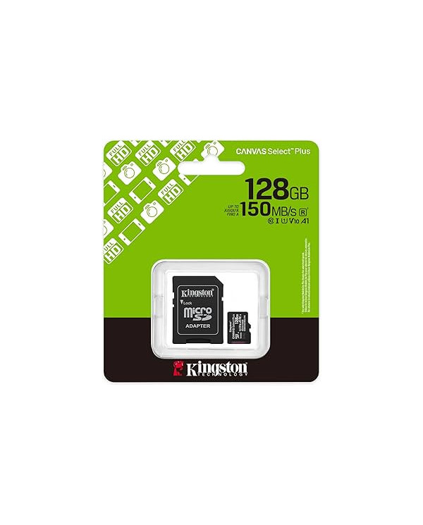 Kingston Canvas Select Plus Scheda di memoria microSD 128GB microSDXC Gen3 150MB/s A1 Adattatore SD incluso - SDCS3/128GB
