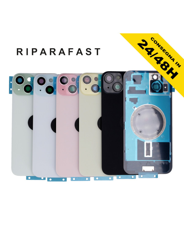 BACK COVER POSTERIORE IPHONE 15 PLUS COMPLETO FRAME MAGSAFE VETRO SCOCCA