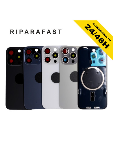 BACK COVER POSTERIORE IPHONE 15 PRO COMPLETO FRAME MAGSAFE VETRO SCOCCA