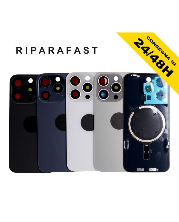 BACK COVER POSTERIORE IPHONE 15 PRO COMPLETO FRAME MAGSAFE VETRO SCOCCA