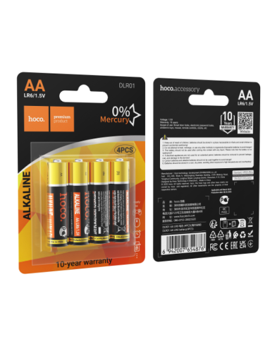 BATTERIA STILO AA ALCALINA R6 HOCO CONFEZIONE 4 PEZZI