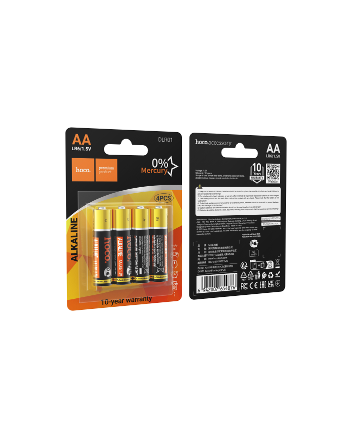 BATTERIA STILO AA ALCALINA R6 HOCO CONFEZIONE 4 PEZZI