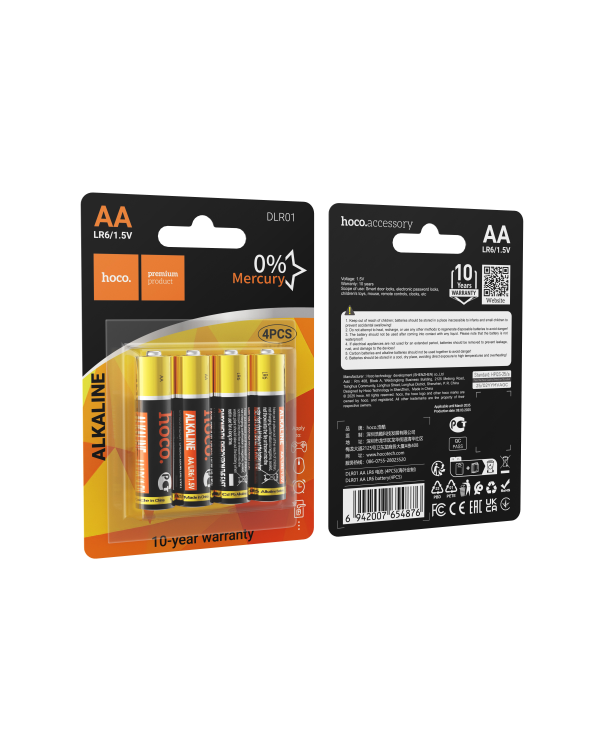 BATTERIA STILO AA ALCALINA R6 HOCO CONFEZIONE 4 PEZZI