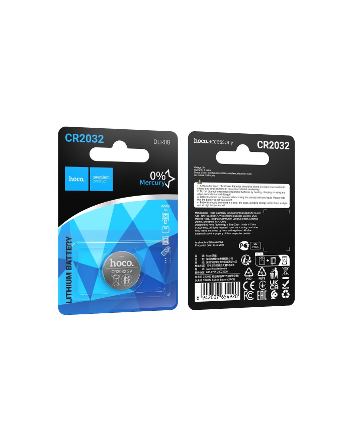 BATTERIA AL LITIO BOTTONE CMOS 3V HOCO CR2032 CONFEZIONE 1 PZ