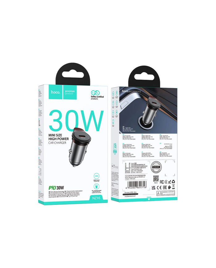 ALIMENTATORE CARICABATTERIA DA AUTO TYPE-C QC 3.0 30W | HOCO NZ16 GRAY