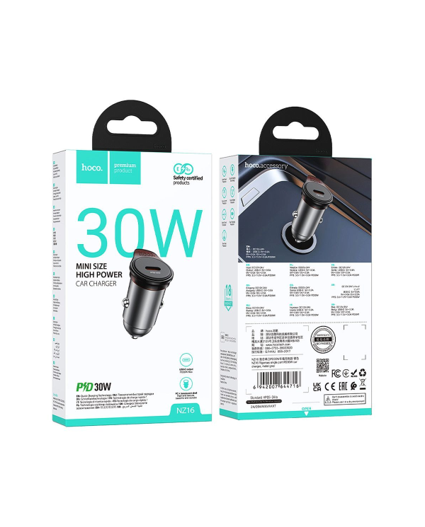 ALIMENTATORE CARICABATTERIA DA AUTO TYPE-C QC 3.0 30W | HOCO NZ16 GRAY