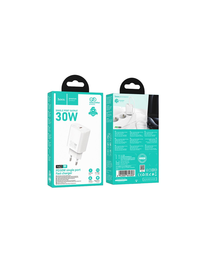 ALIMENTATORE CARICABATTERIE DI RETE TYPE-C PD QC 30W | HOCO N62 BIANCO