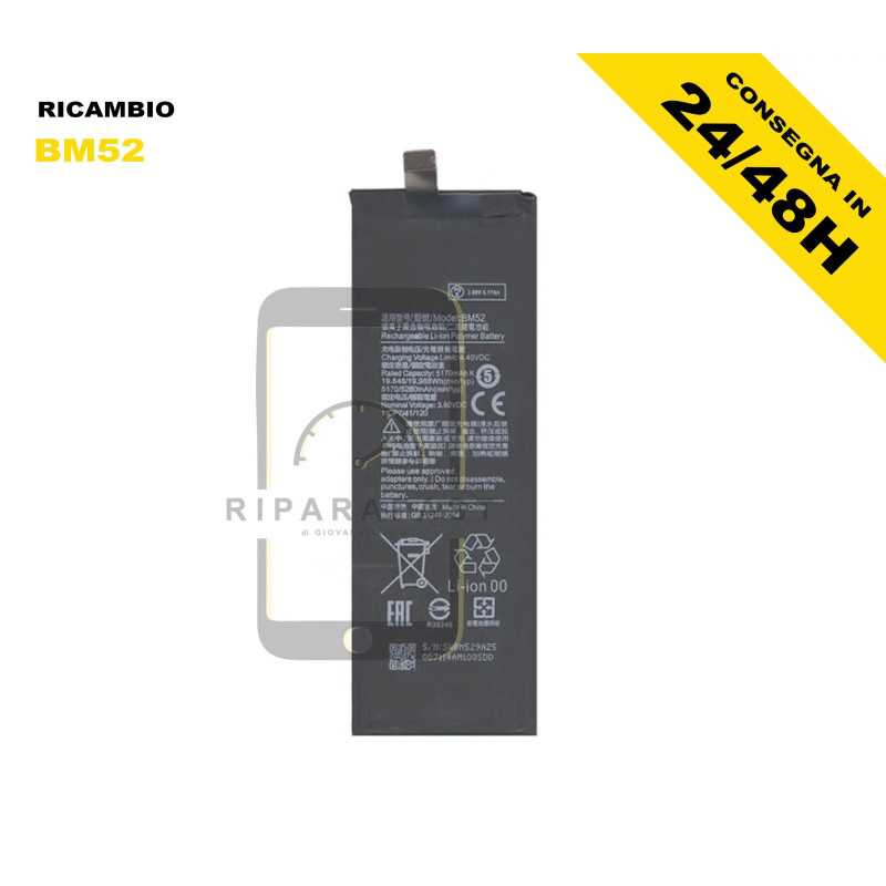 BATTERIA PER XIAOMI MI NOTE 10 / Pro / MI NOTE 10 LITE 5260 mAh BATTERY BM52