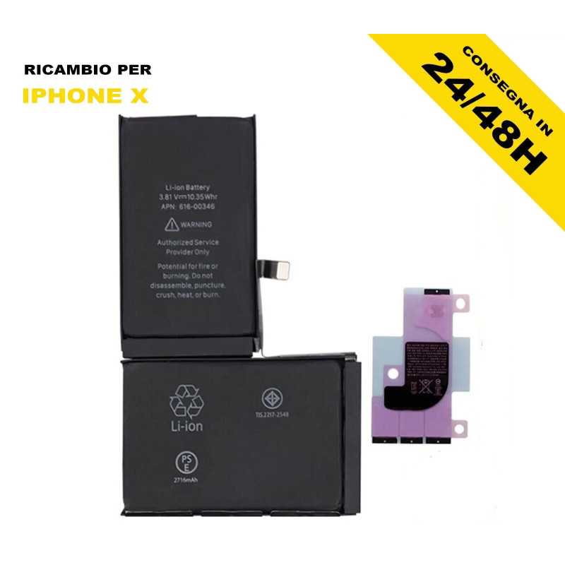 BATTERIA PER APPLE IPHONE X mAh 2716 RICAMBIO PARI ORIGINALE + BIADESIVO