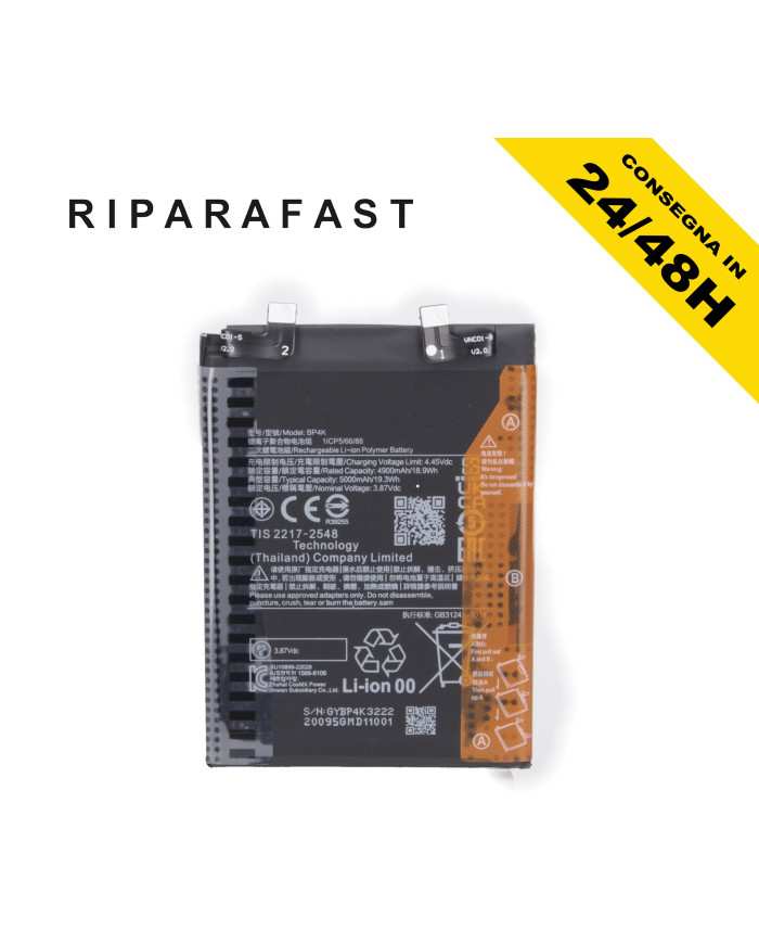BATTERIA PER XIAOMI REDMI NOTE 12 PRO / NOTE 12T / POCO X5 PRO 5G BP4K PARI ORIGINALE
